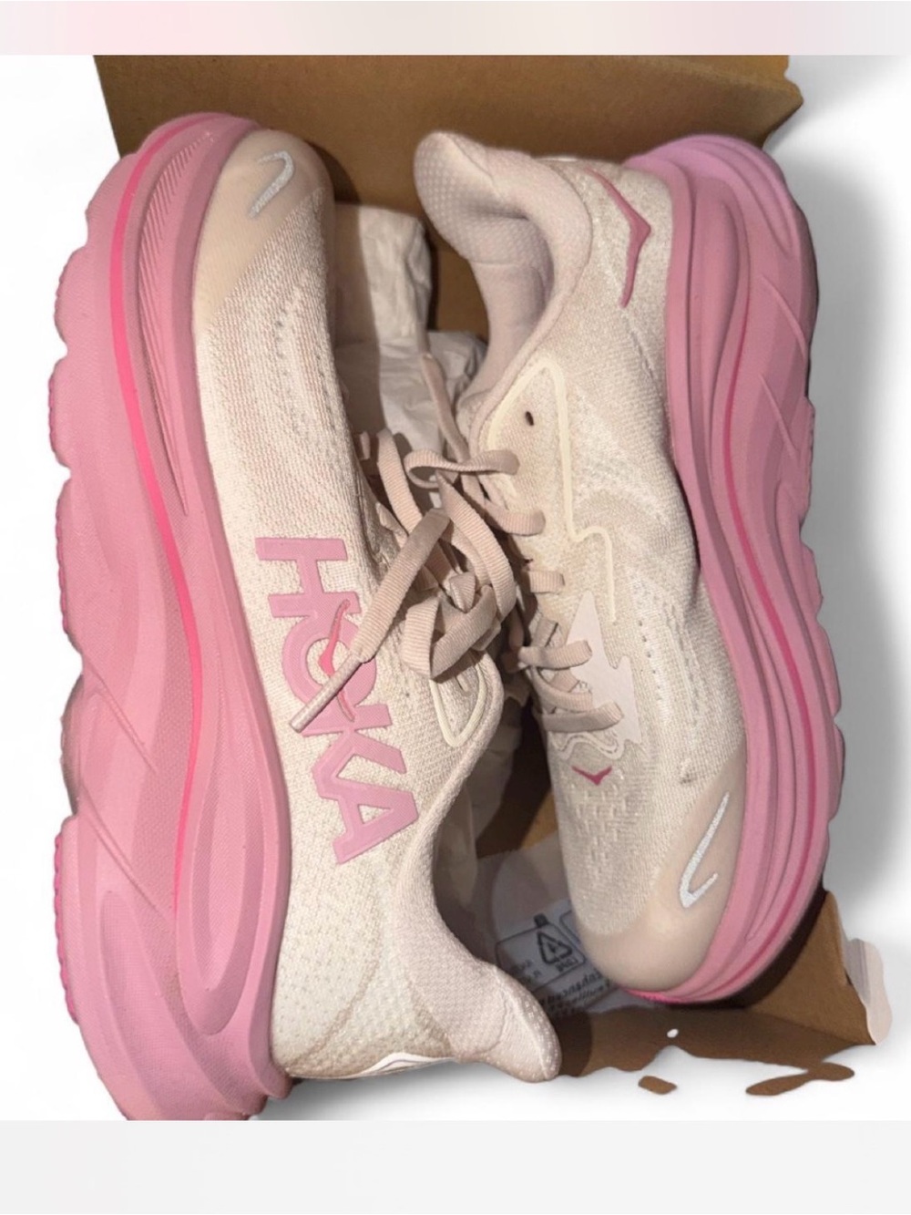 Hoka Women's Pink and Cream Athletic Running Shoes